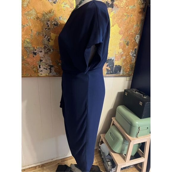 Misha Collection STUNNING Navy Blue Crepe Draped Kendall Dress w/Slit $340 Size - Picture 9 of 12